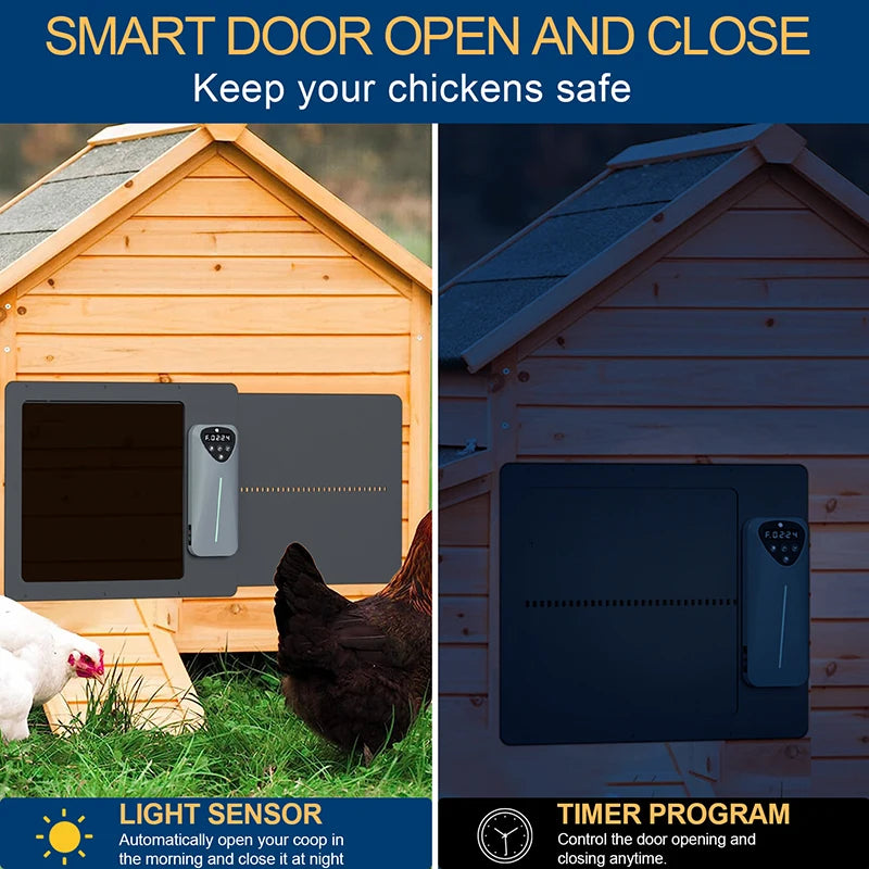 Coop door timer and light sensor controls