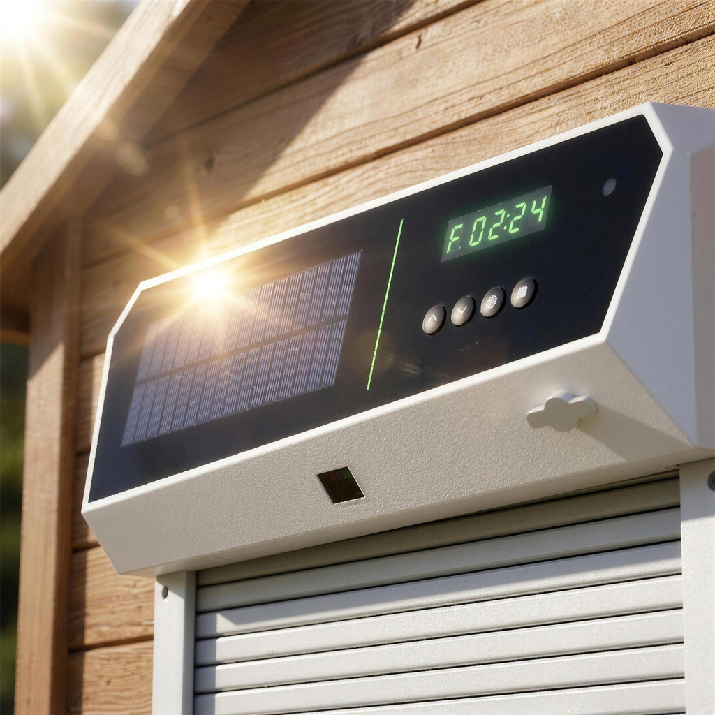 Close-up of integrated solar panel and LED control panel